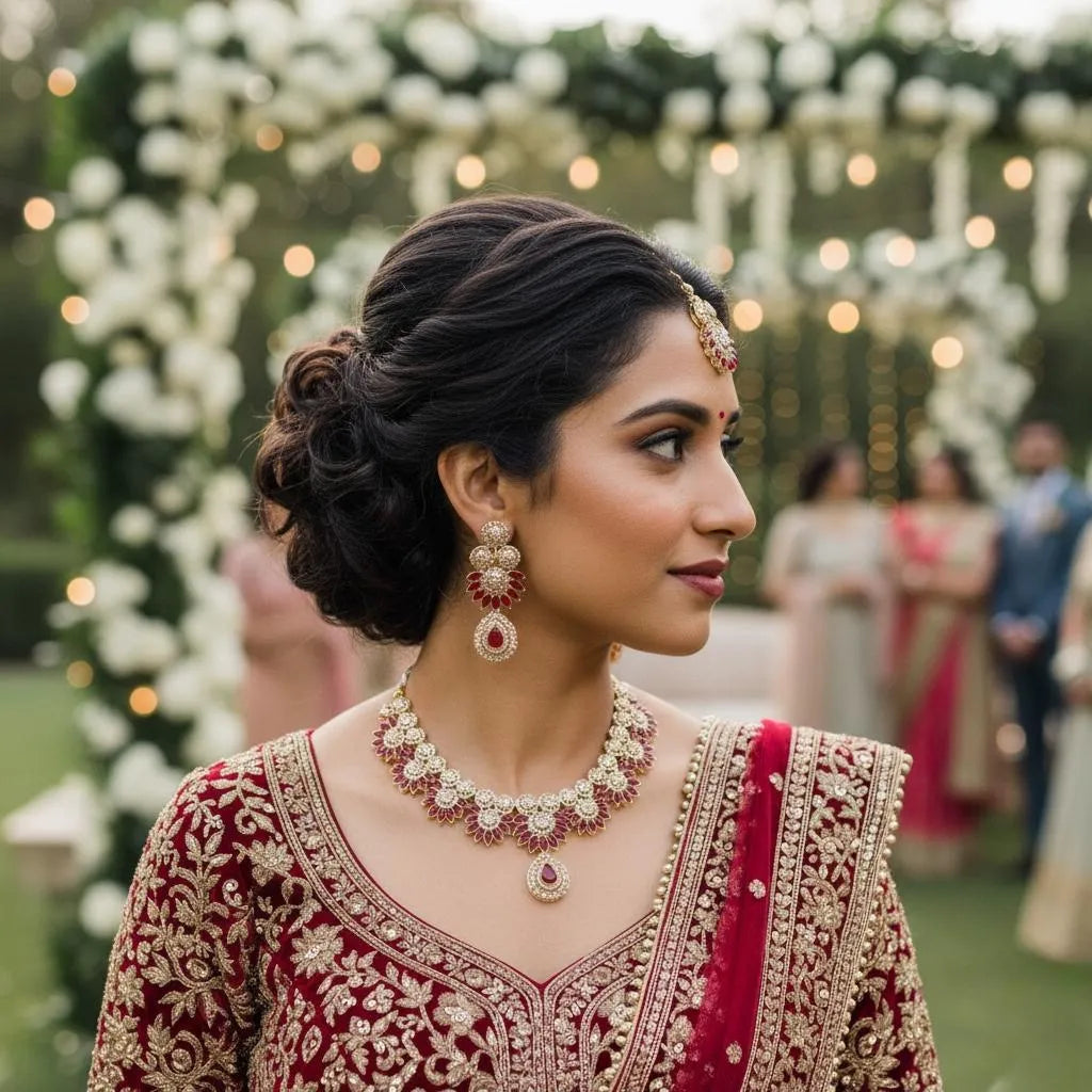 Maroon Crystal Bridal Set for Pakistani Brides