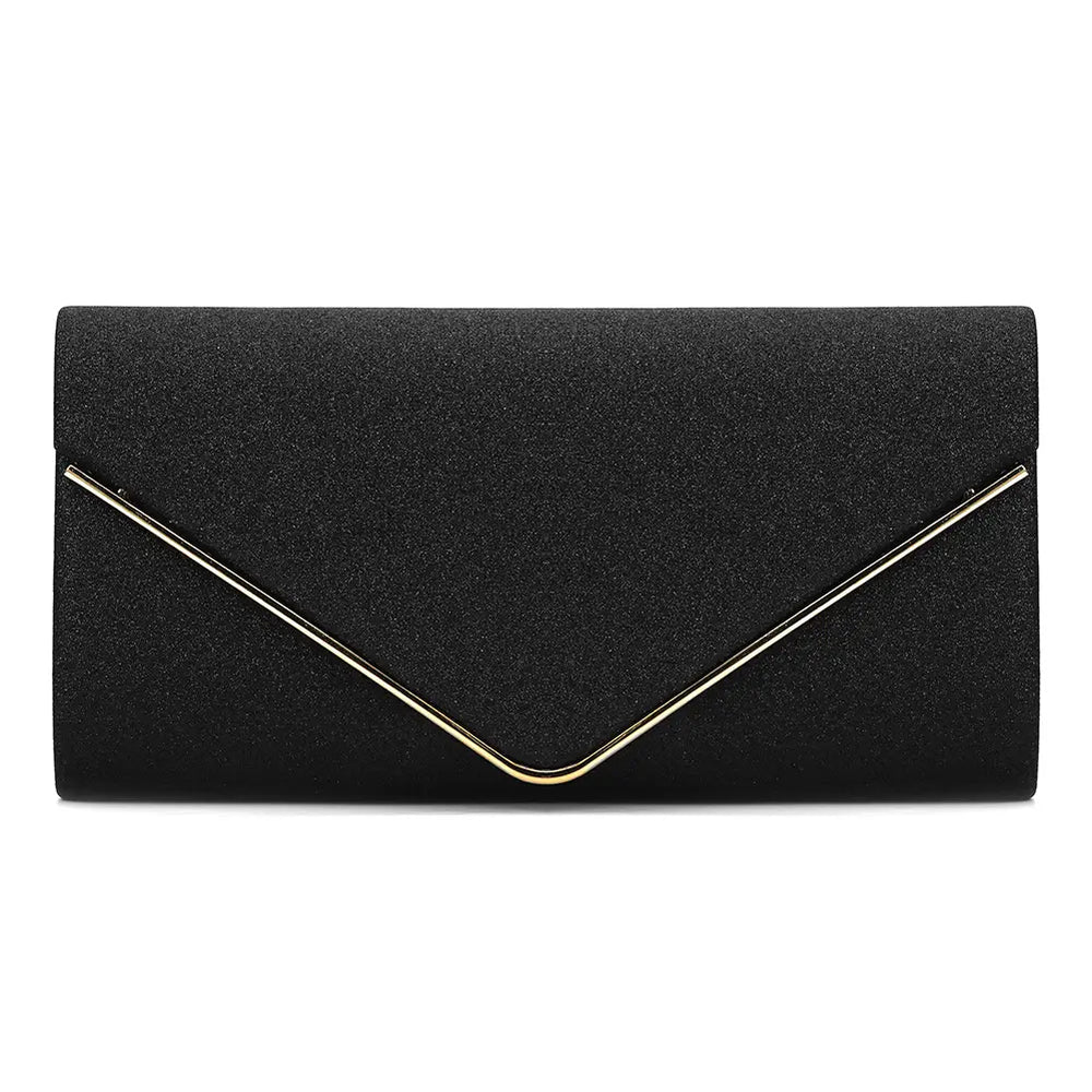Black Glitter Envelope Clutch Bag for Women Evening Use