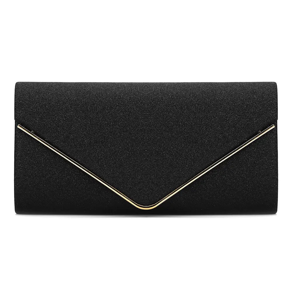 Black Glitter Envelope Clutch Bag for Women Evening Use