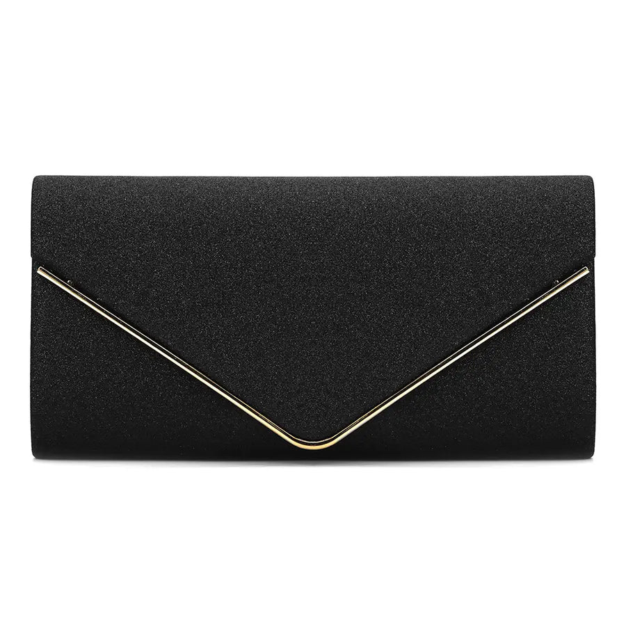 Black Glitter Envelope Clutch Bag for Women Evening Use