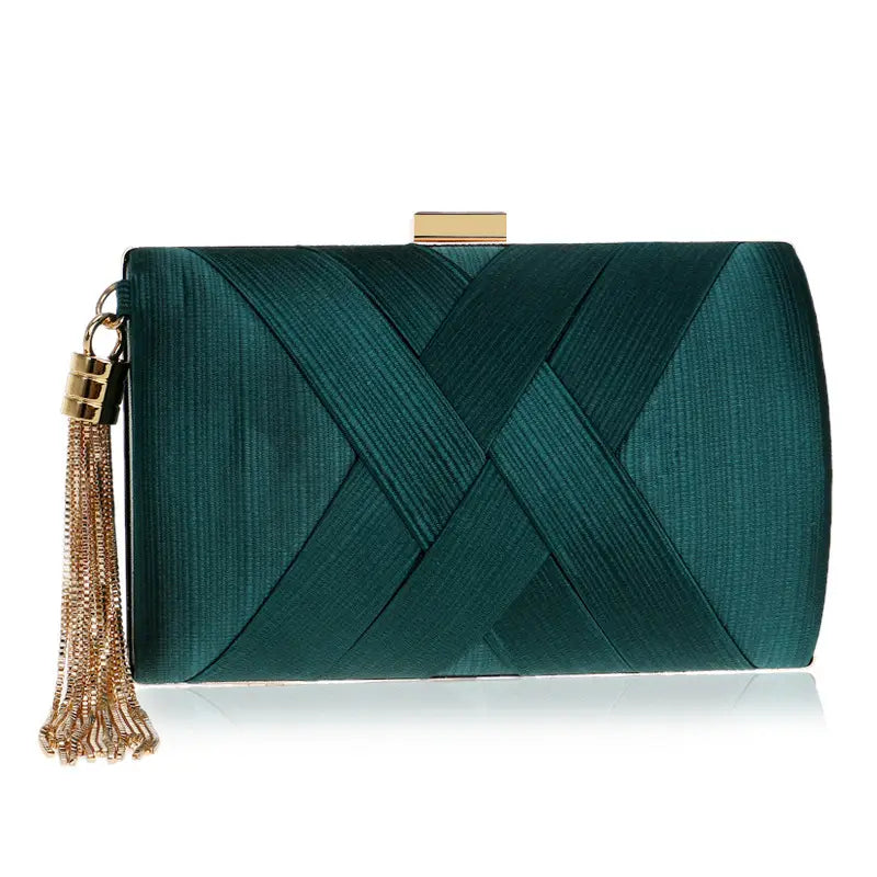 Green Silk Tassel Clutch for Women Dinner Party