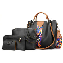 Pink Leather 4-Piece Bag Set with Geometric Strap