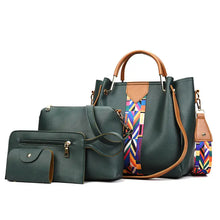 Pink Leather 4-Piece Bag Set with Geometric Strap
