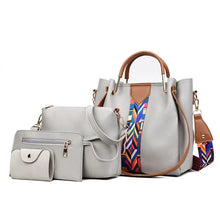 Pink Leather 4-Piece Bag Set with Geometric Strap