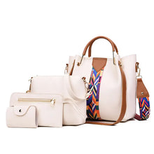 Pink Leather 4-Piece Bag Set with Geometric Strap