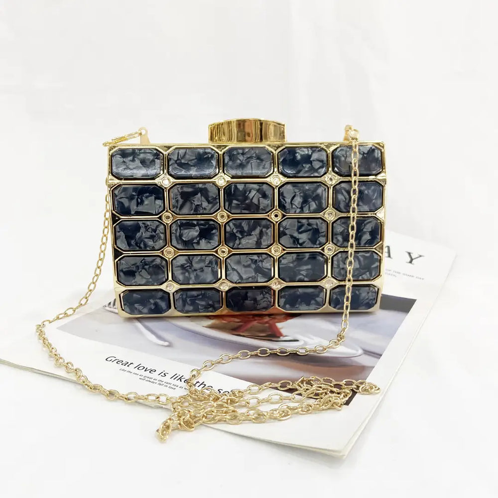 Black Square Stone Pattern Cross Body Bag for Women