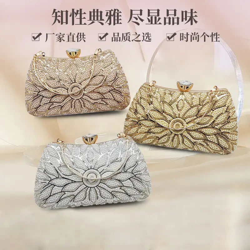 Elegant Gold Embroidered Clutch Bag for Women