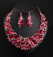 Colorful Crystal Necklace Earrings Set for Women