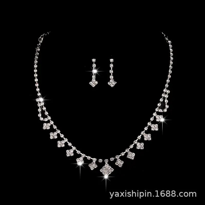 Diamond Claw Necklace & Earrings Set for Weddings Parties