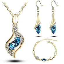 Blue Crystal Jewelry Set for Women Silver Tones