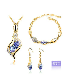 Blue Crystal Jewelry Set for Women Silver Tones