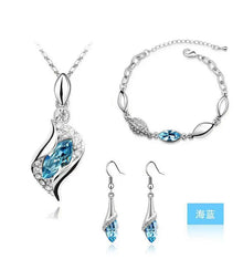 Blue Crystal Jewelry Set for Women Silver Tones