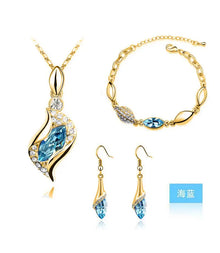 Blue Crystal Jewelry Set for Women Silver Tones