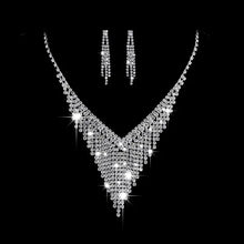 Diamond V-Neck Necklace & Earrings Set for Bridal Wear