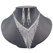 Diamond V-Neck Necklace & Earrings Set for Bridal Wear