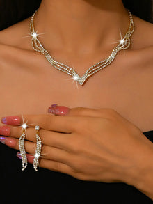 Sparkling Rhinestone 3-Piece Jewelry Set for Pakistani Women