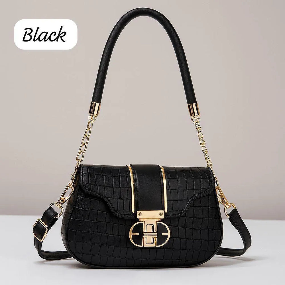 Black Croc Embossed Shoulder Bag with Gold Hardware for Girls