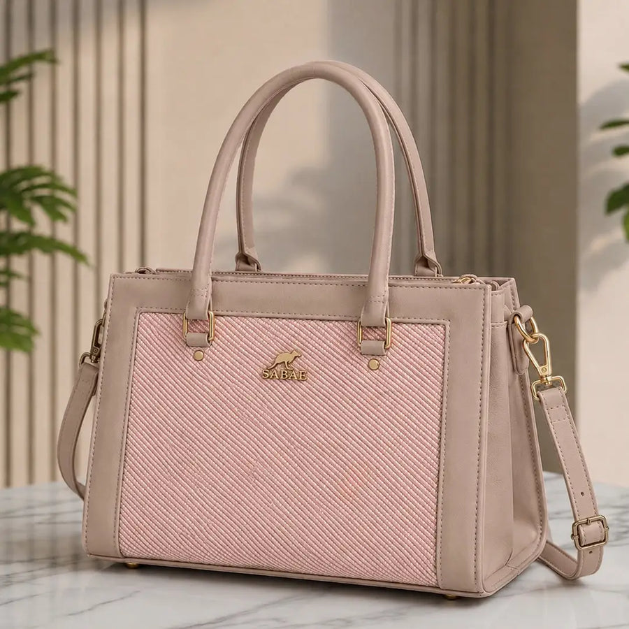 Premium Women's Structured Handbag|Rexine Top HandleShoulder Bag| Pink