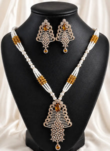 Elegant Pearl & Crystal Pendant Necklace Set with Matching Earrings – Premium Fashion Jewellery