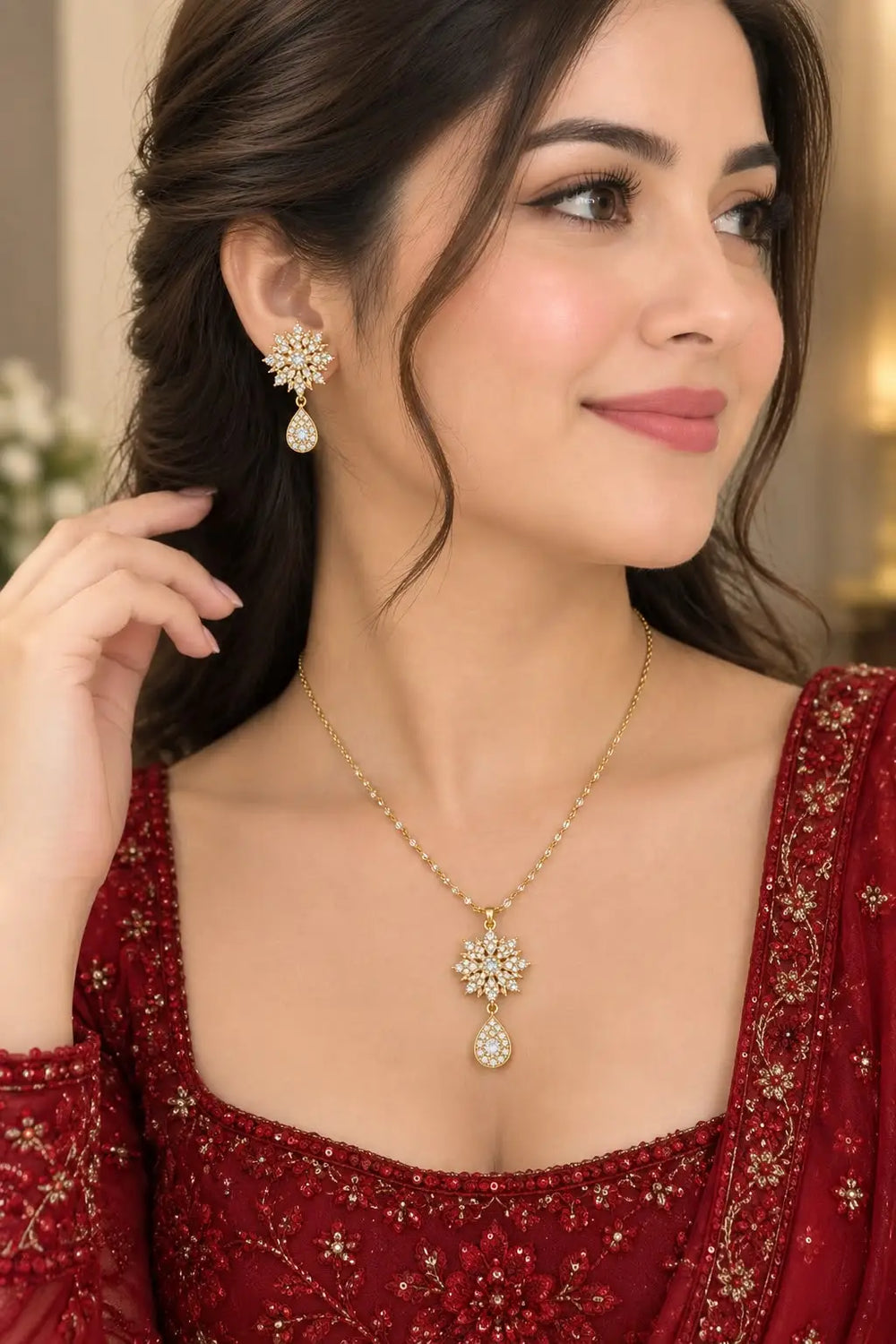 Fancy Gold Plated Zircon Pendant Set