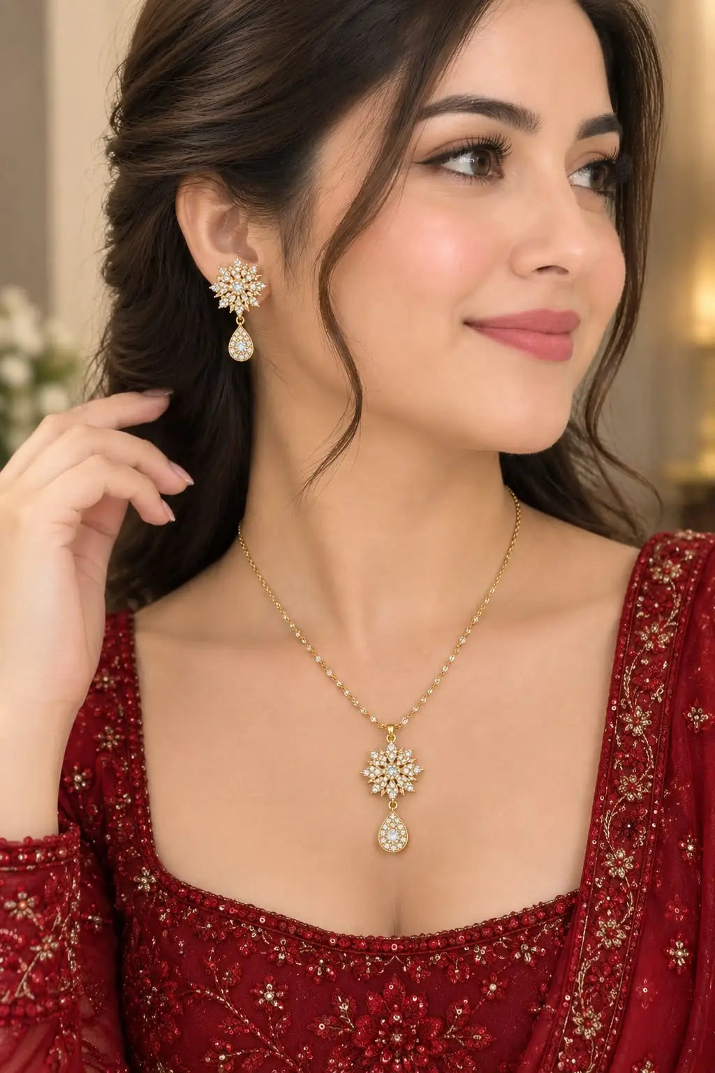 Fancy Gold Plated Zircon Pendant Set