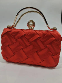 Red Woven Clutch Pearl Clasp 7x4 Inch