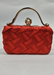 Red Woven Clutch Pearl Clasp 7x4 Inch
